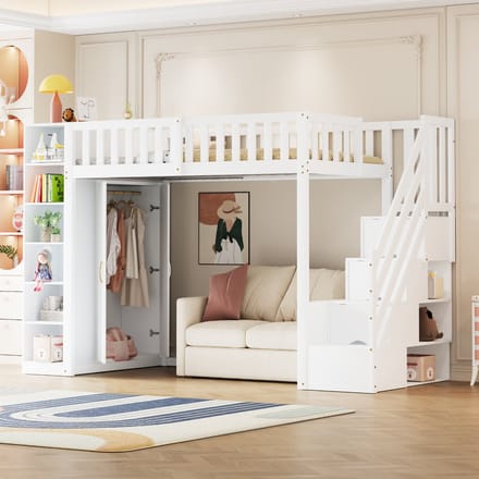 Sweiko Hoogslaper - 90x200cm - Opbergplank - Kledingkast - Kinderbed - Wit (zonder bank)