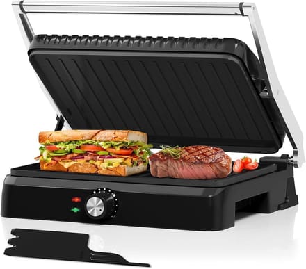 Contact Grill - Sandwich Maker - Maaltijden Bereiden - Verstelbare Temperatuur - 34 x 23 cm - Zwart