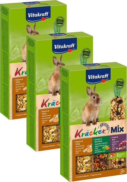 Vitakraft Konijn Kracker 3in1 - Konijnensnack - 3 x Musli&Groente&Popcorn
