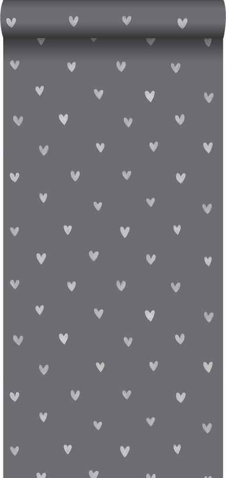 ESTAhome behang hartjes donkergrijs - 53 cm x 10.05 m - 128832