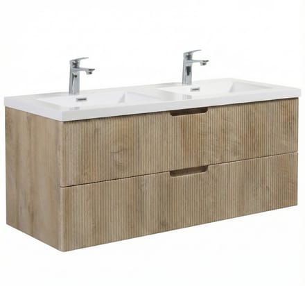 Badplaats Badkamermeubel Set Thermis 120cm – Licht Eiken – Badmeubel met Dubbele Wastafel