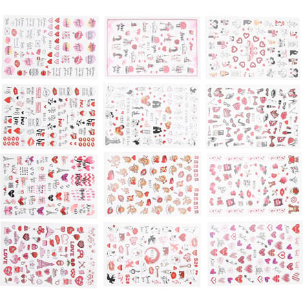 12 Vellen Valentijnsdag Nagellak Stickers Rode Lippen Hartvorm Nageldecal Decoratie white