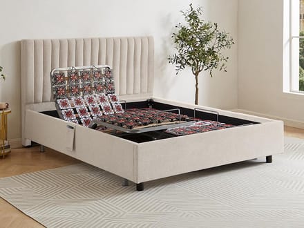Vente-unique Bed met elektrische lattenbodem stof beige 2 x 70 x 190 cm