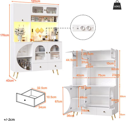 Sideboard - Modern - USB en Stopcontacten - LED en Geperforeerde Plaat - Hout - Wit