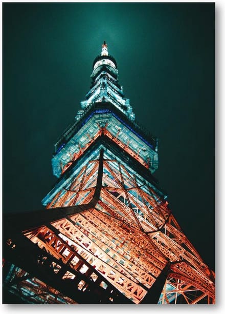 Tokiotoren (Tokyo Tower) at Night - Low Angle - A4 Poster Staand - 21x30cm -