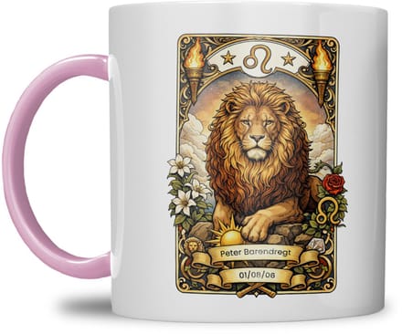 Sterrenbeeld mok - Leeuw - Roze - Tarot mok - Gepersonaliseerd met naam en datum