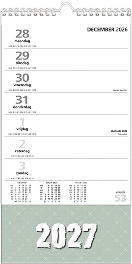 MGPcards - XL Minikalender 2027 - Week begint op maandag - 16 x 30 cm - Groen