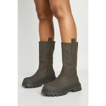 boohoo Dames Rubberen kuithoge logge laarzen | Olive | Maat: 3