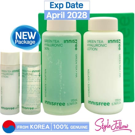 [INNISFREE] Green Tea Hyaluronic Skin Care Set (Include 4 items) 1pc + Sample Gifts white