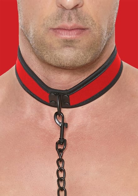 Shots - Ouch! Neopreen Halsband met Riem black,red