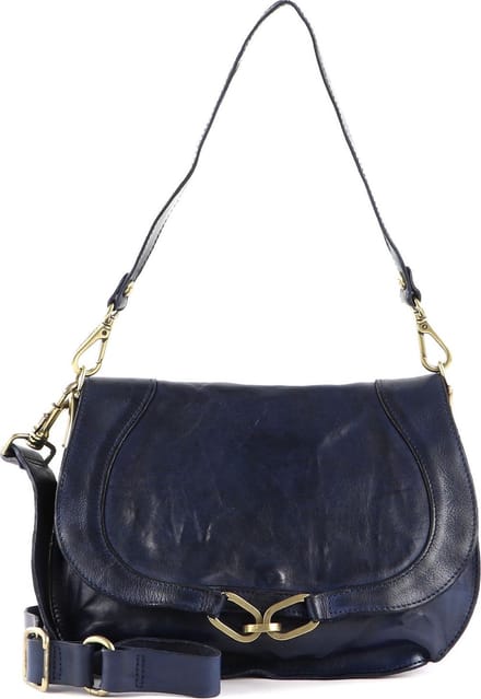 CAMPOMAGGI Leren Schoudertas Shoulder Bag Blu Indaco Donkerblauw