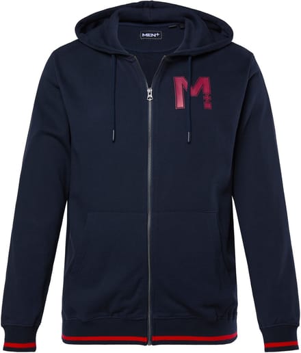 Men Plus - Heren - Sweatvest capuchon borstprint - Navy blauw - Maat L