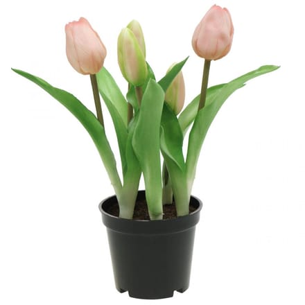 Tulp roze, groen in pot Kunstpotplant decoratieve tulp H23cm