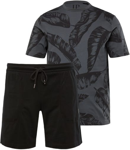 JP 1880 - Heren - Pyjama thuispak all-overprint shirt shorts - Blauwgrijs - Maat L