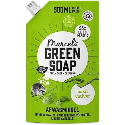 Marcel's Green Soap Afwasmiddel basilicum & vertivert gras navulling 500 Milliliter
