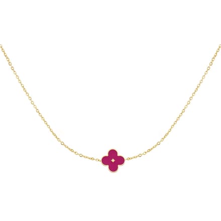 Necklace enamel flower - Yehwang - Ketting - 39 + 5 cm - Goud/Paars