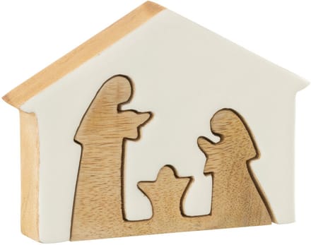 J-Line decoratie Kerststal Huis - hout - wit/naturel - small