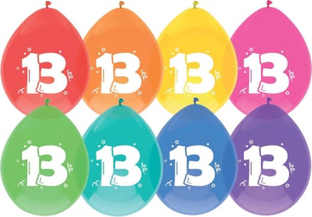 Ballon 13 jaar frisse kleuren 8 stuks