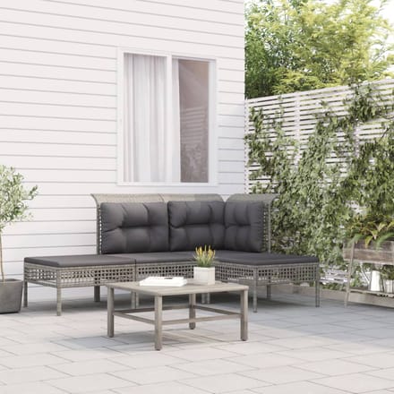 vidaXL - 4-delige - Loungeset - met - kussens - poly - rattan - grijs
