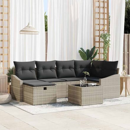 vidaXL - Bankstel - 6 - st - poly - rattan