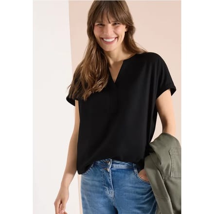 Blouse met korte mouwen en gespleten hals