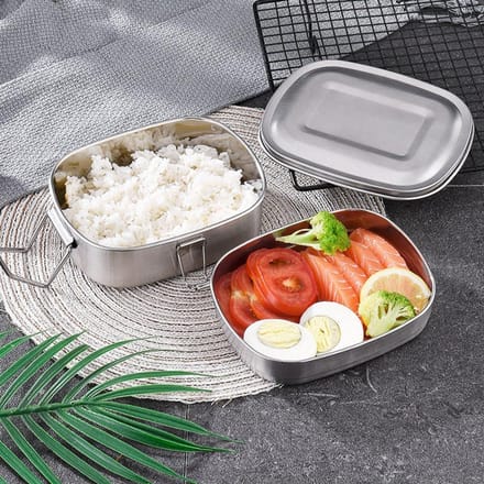 Dubbellaagse roestvrijstalen lunchbox Bento voedselcontainer Outdoor reizen Picknick gray