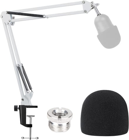 SnelShoppen - Microfoon Statief met Windbescherming, Stabiele Stalen Microfoonarm voor Gaming, Compatibel met Mini Microfoons, Wit