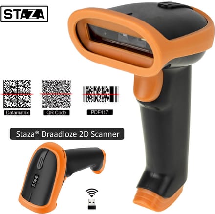 Staza® Barcode Scanner - Draadloos - Handscanner voor 1D Barcodes & 2D QR Codes | Plug & Play | Scannen van Papier en van Beeldscherm