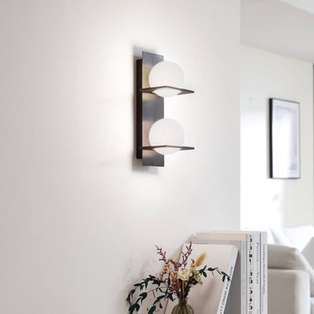 Lucande - wandlamp - 2lichts - Metaal, glas - H: 32 cm - G9 - zwart, wit