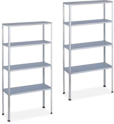 2x Metalen Stellingkast 4 Etages 200 kg Draagvermogen 150x75x30 cm Zilver