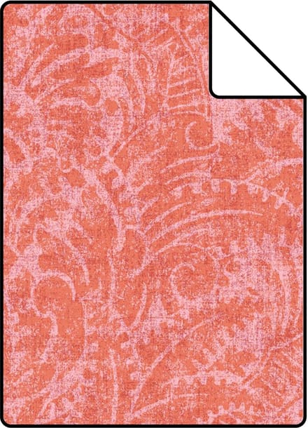 Proefstaal ESTAhome behang ornamenten koraal rood - 26.5 x 21 cm - 131618-S