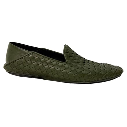 Bottega Veneta Intrecciato Conversibele Slip-On Loafers in Olijfleer