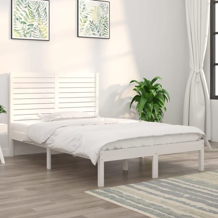 vidaXL - Bedframe - massief - hout - wit - 135x190 - cm