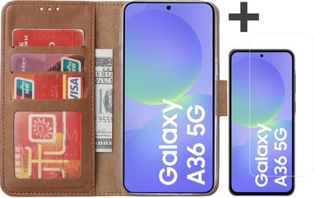 Hoesje met Screenprotector Geschikt voor Samsung Galaxy A36 – Arara bookcase met pasjeshouder - Bruin