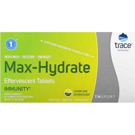 Trace, TM Sport, Max-Hydrate, Comprimés Stimulant l'Immunité, Saveur Citron Vert, 8 Tubes, 10 Comprimés Chacun
