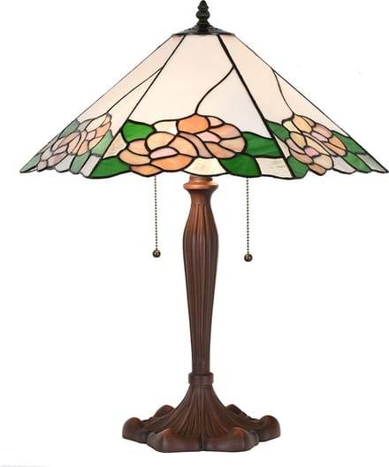 Lumilamp Tiffany Tafellamp 44x61x64 cm Wit Groen Glas Bloemen