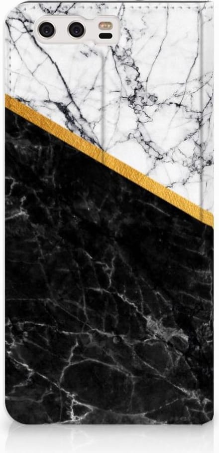 Huawei P10 Plus Standcase Marmer Wit Zwart - Origineel Cadeau Man