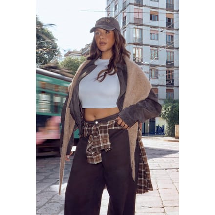 boohoo Dames Plus jas met kraag | Bruin | Maat: 44
