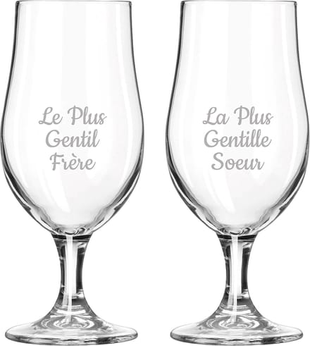 Bierglas op voet gegraveerd - 49cl - Le Plus Gentil Frère & La Plus Gentille Soeur