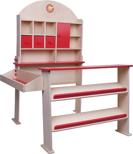 Playwood Houten winkel met klok rood