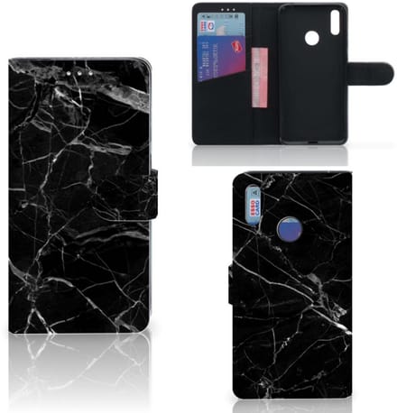 Huawei Y7 (2019) Bookcase Marmer Zwart - Origineel Cadeau Vader