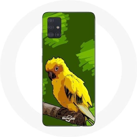 Coque pour Samsung Galaxy A71 Oiseaux de Perruches jaune Fond Vert