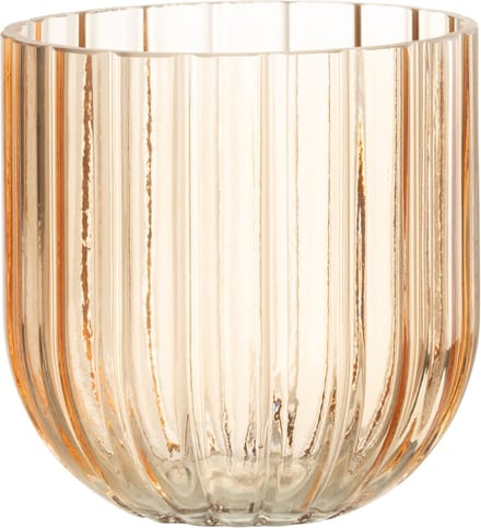 J-Line vaas Yari Strepen - glas - transparant/perzik - small - Ø 15 cm