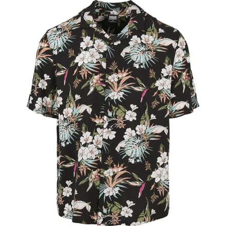 Urban Classics - Viscose AOP Resort Overhemd - M - Zwart
