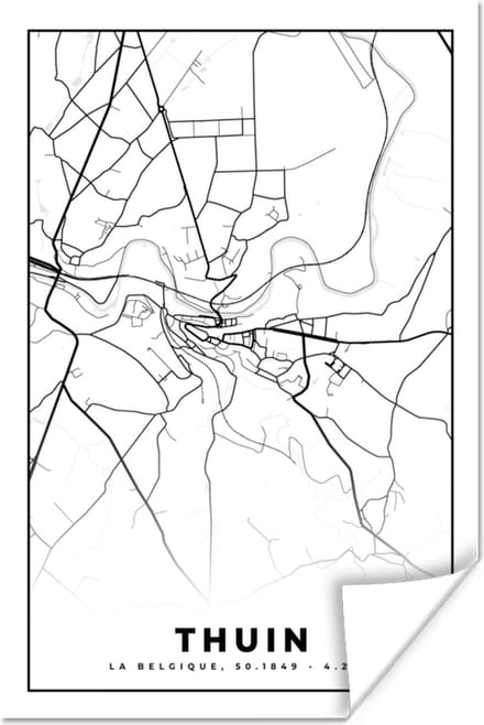 Poster Plattegrond – Thuin – Zwart Wit – Stadskaart - Kaart - België - 20x30 cm