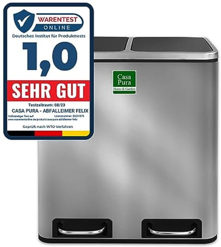 Afvalbak met Scheidingssysteem - 2 Compartimenten, 30 L, RVS, Met Dempende Deksel en Handvatten