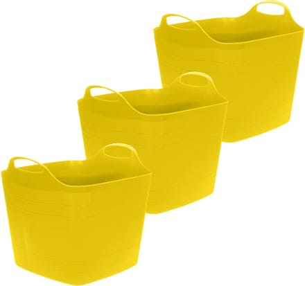 Excellent Houseware Flexibele emmer - 3x - geel - 25 liter - kunststof - vierkant - 35 x 38 cm