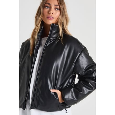 boohoo Dames Bomberjack met trechterhals in imitatieleer | Black | Maat: 14