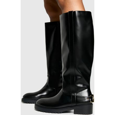 boohoo Dames Hardware-detail kniehoge bikerlaarzen | Zwart | Maat: 36