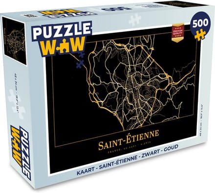 Puzzel Kaart - Saint-Étienne - Zwart - Goud - Legpuzzel - Puzzel 500 stukjes